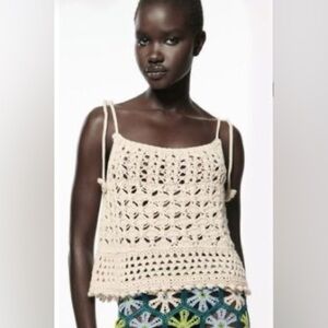Zara Crochet Top 100% Cotton Flower Ties Size S